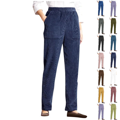 Corduroy Pants Women Casual Elastic High Waist Petite Pants Straight Leg Pants Loose Comfy Trousers with Pockets White Pants Women Work Pants Sweat Pants for Womens High Waisted Pants for Women